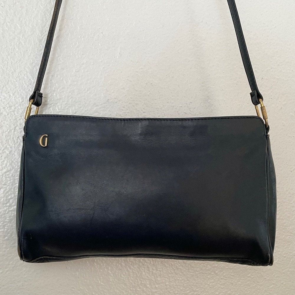 Vintage Ganson Black Leather Crossbody Bag Gold Hardware Hong Kong Classic